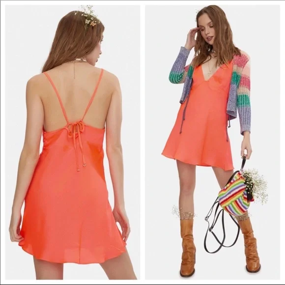 FREE PEOPLE BOHO MINI SUN DRESS V-NECK BOHEMIAN FESTIVAL SLIP A2C - Picture 8 of 16